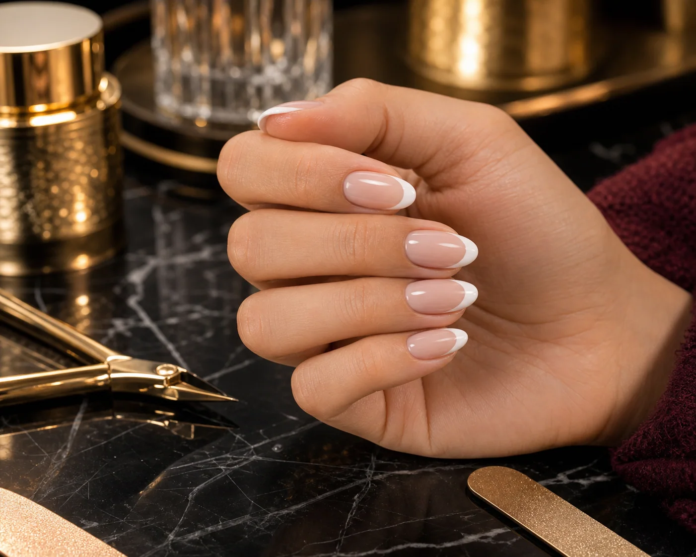 Classic French manicure detail