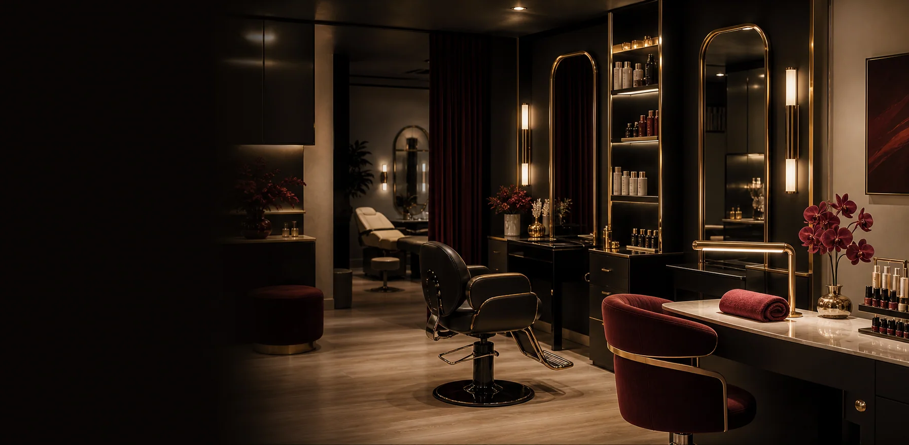 Interior of Design Hair, Nails & Spa, a luxury beauty salon in Oceanside, CA