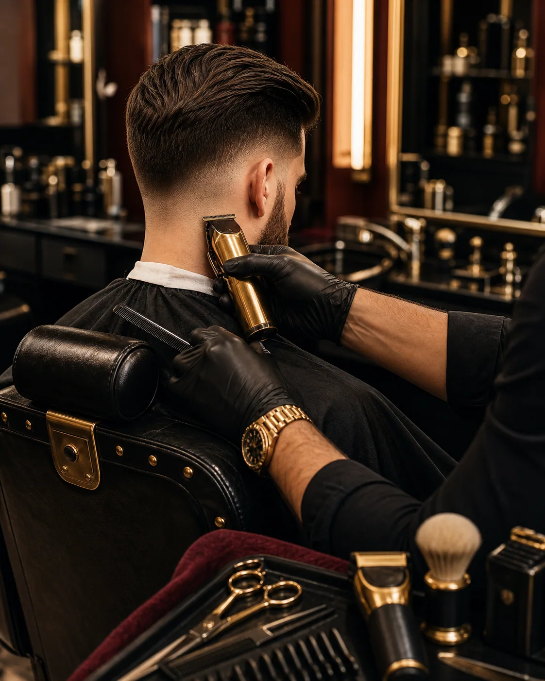 Barber giving a haircut at Design Hair, Nails & Spa in Oceanside CA